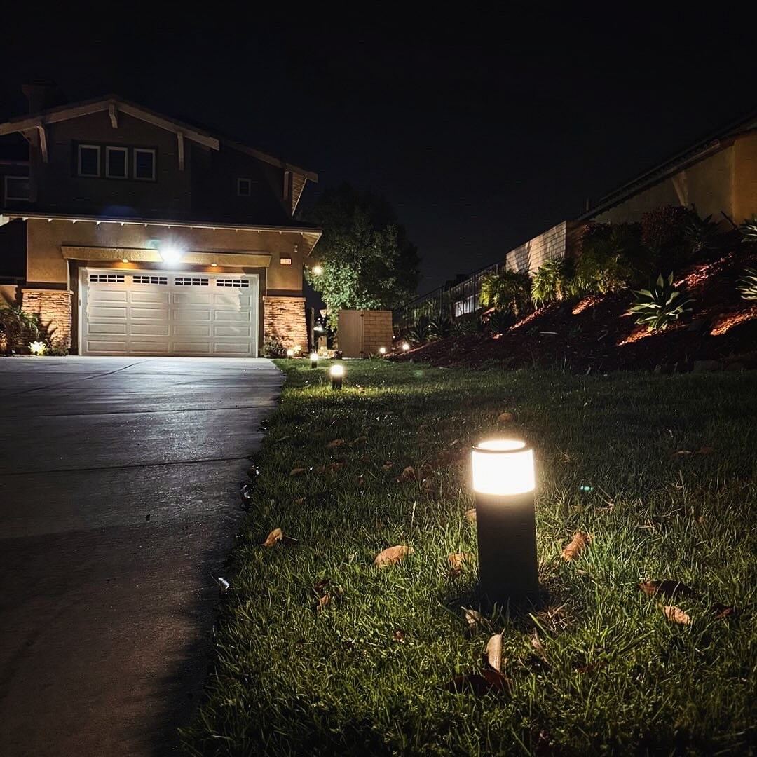 Grand staircase spanish house grass — landscape lighting install in Riverside, CA
