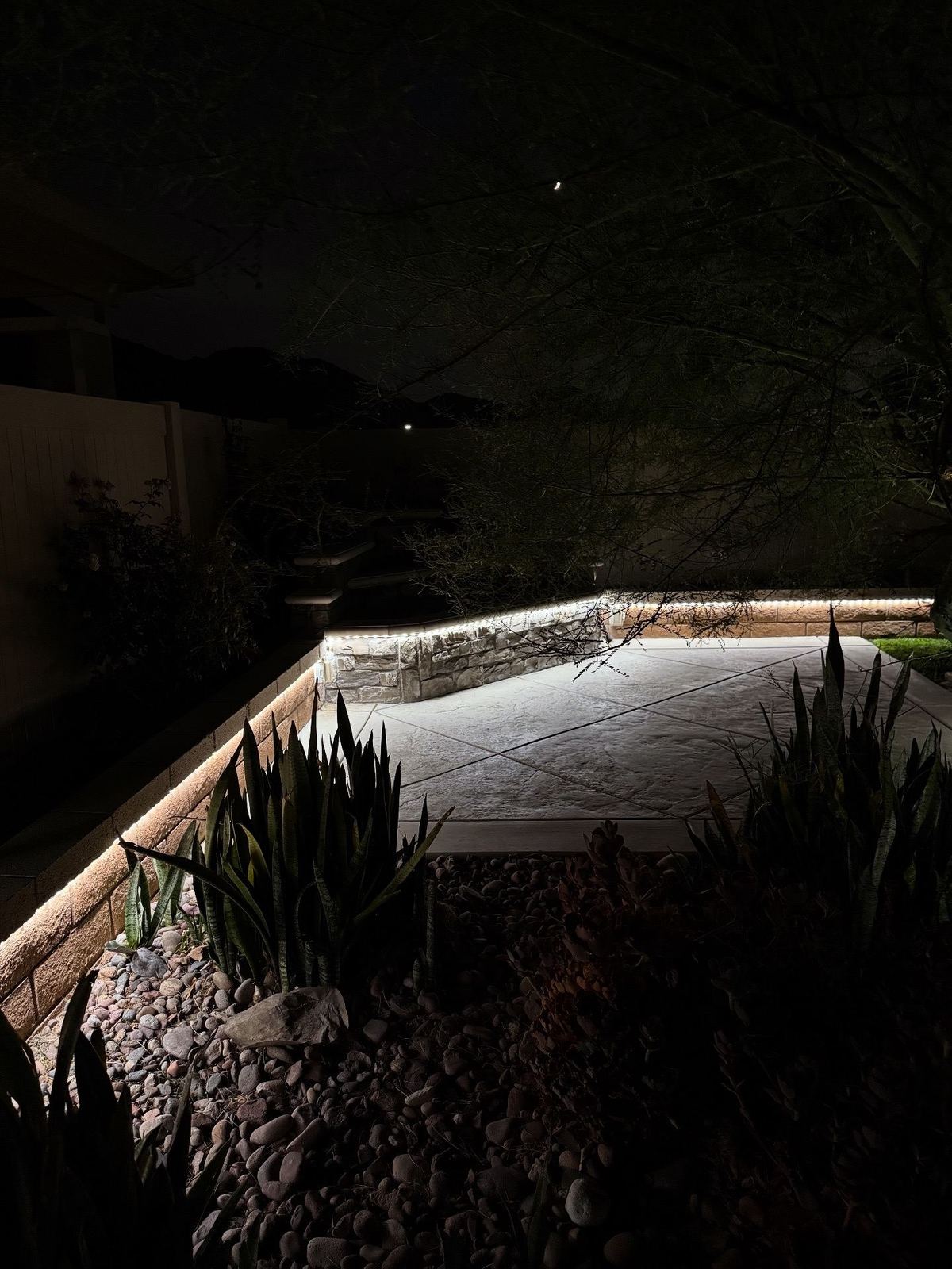 Stone wall strip lighting — landscape lighting install in Riverside, CA